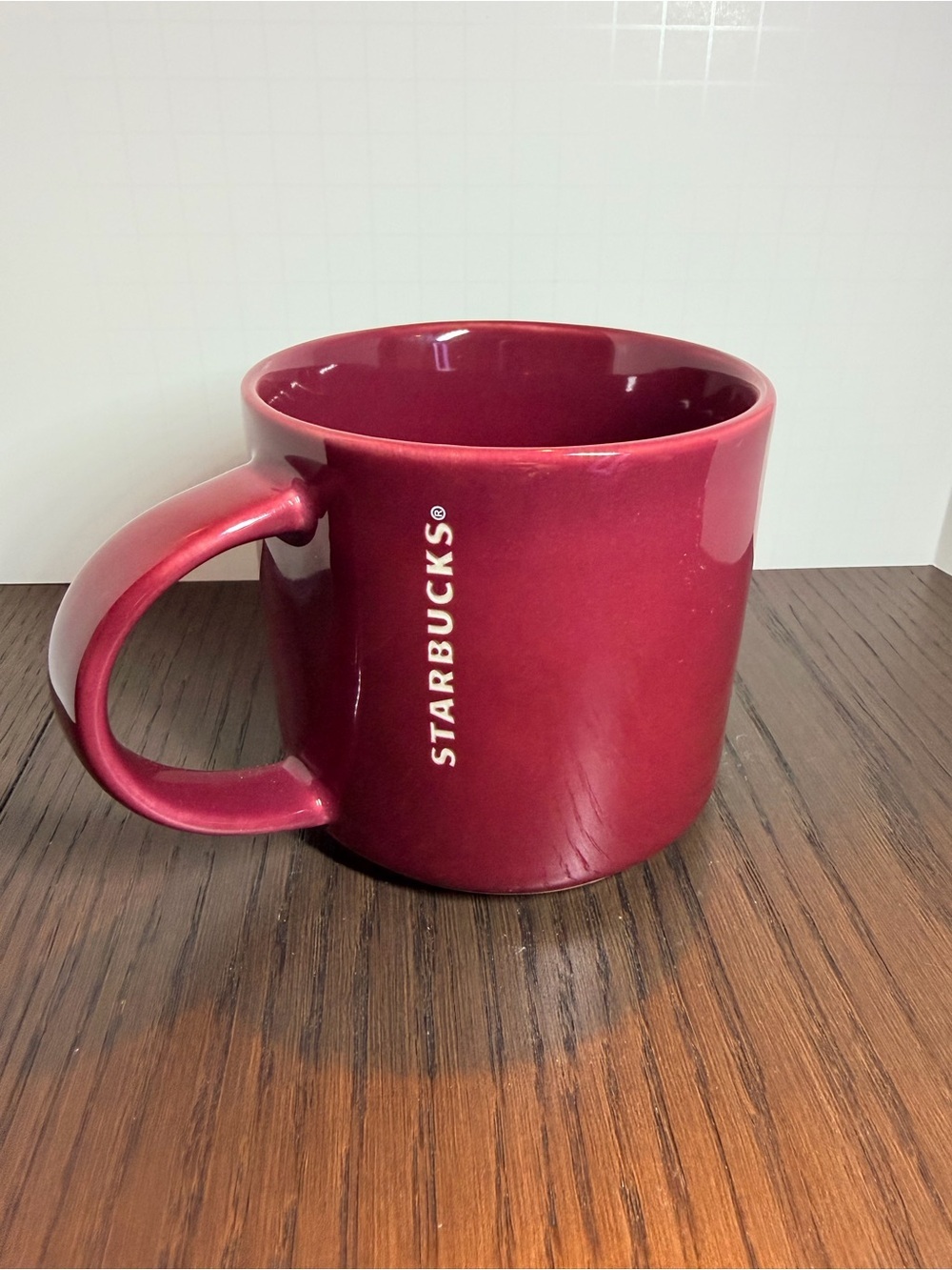 Starbucks Burgundy 14 oz Ceramic Mug with Vertical White Logo